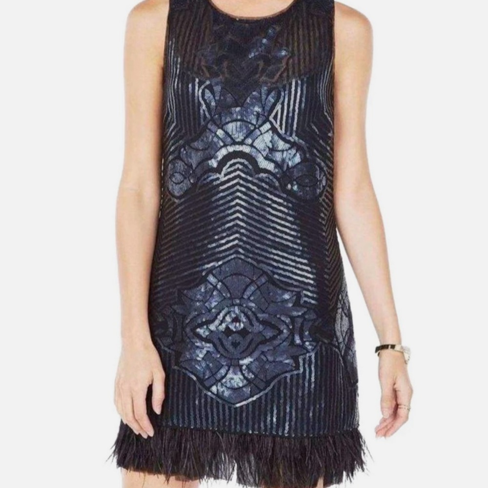 BCBG MAXAZRIA Caterina Sequin Feather Dress Blue  NWT size medium